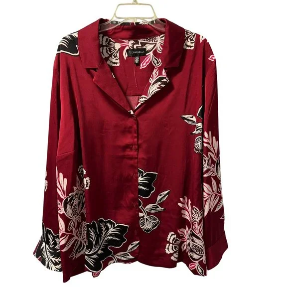 Rafaella Womens Floral Button-Up Blouse Sz 3X Polyester Jacket blouse. NWT - Picture 6 of 12